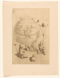 Vase chinois avec quatre petites statues