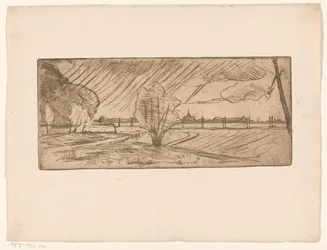 Paysage avec arbres et église