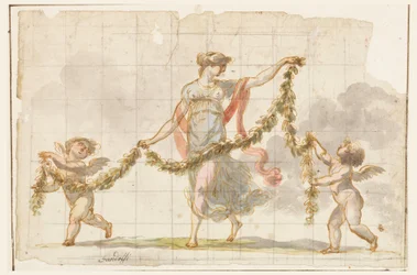 Dessin, peinture murale, vers 1820