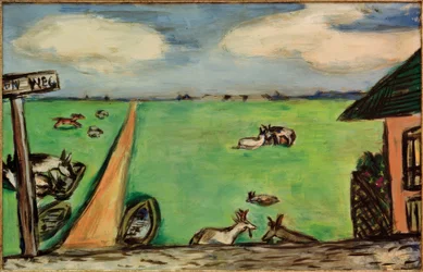 Prairie verte avec vaches