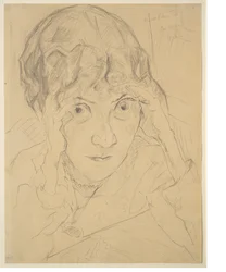 Portrait de Fridel Battenberg, la tête reposant dans ses deux mains