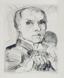 Autoportrait avec stylet (feuille 19 de « Visages »)