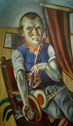 Autoportrait avec fouet et trompette (Autoportrait en clown)