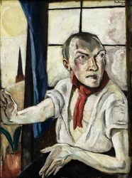 Self-portrait avec écharpe rouge