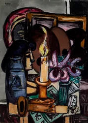 Nature morte avec deux grandes bougies