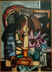 Nature morte avec deux grandes bougies