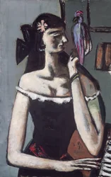 Femme avec un perroquet