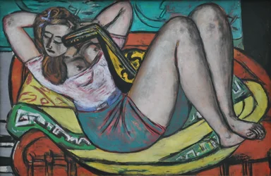 Femme à la mandoline en jaune et rouge