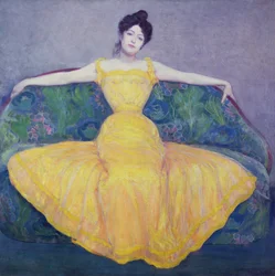 Dame en robe jaune