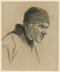 Vieil homme à la casquette (buste, profil vers la droite), étude pour : Paysan marchant (1894)