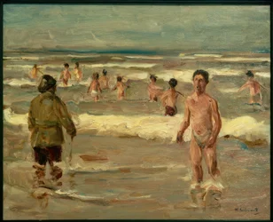 Garçons se baignant dans la mer