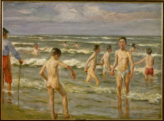 Garçons qui se baignent (peinture sur toile)
