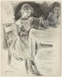 Fille et femme de Max Liebermann, lisant à une table ronde