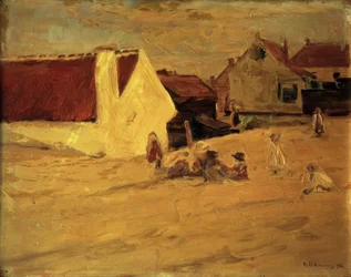 Place du village avec des enfants jouant