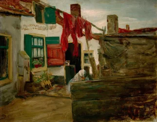 Coin de village hollandais avec linge suspendu