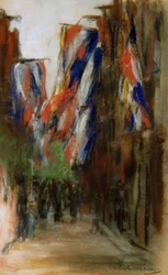 Rue hollandaise avec drapeaux