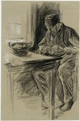 Vieil homme épluchant des pommes de terre à Laren
