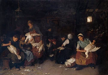 Paysannes plumant des oies