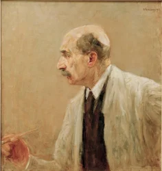 Autoportrait en blouse de peintre, profil gauche