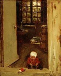Enfant jouant à la porte