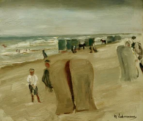 Plage avec cabines de plage