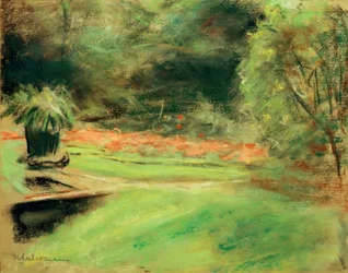 Jardin de Wannsee, vue sur la terrasse avec parterres de fleurs