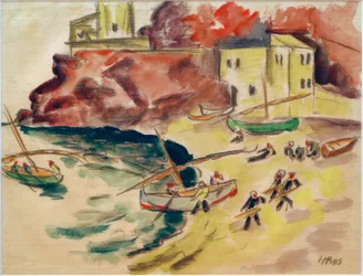 Baie portuaire avec des pêcheurs
