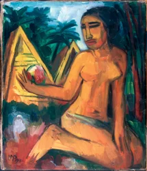 Fille agenouillée aux îles Palau