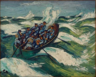 Canot de sauvetage sur une mer agitée