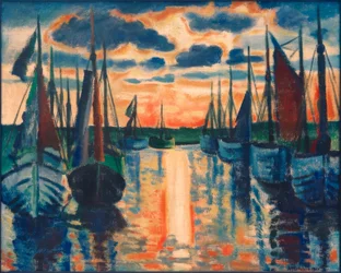 Coucher de soleil dans le port de Leba