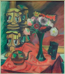Nature morte avec masques et fleurs