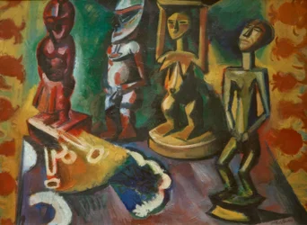 Nature morte avec sculptures exotiques