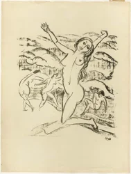 Femme agenouillée, exultante, tirée de l