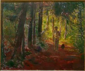 Homme sur un chemin forestier