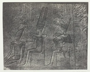 Palais de Karnak, sculptures extérieures du sanctuaire de granit, Thèbes, 1849-51, imprimé en 1852
