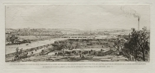 Souvenirs artistiques du Siège de Paris : Vue prise du viaduc du Pont-du-Jour..., 1870-71