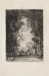 Voyageur sur une route dans une forêt, 1866