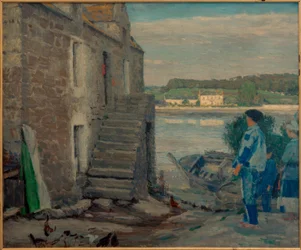 Paysage riverain avec maisons