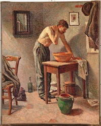 Homme se lavant (huile sur toile)