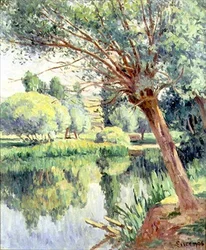 Le presbytère et le saule sur la rive du fleuve