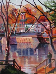 Pêcheur sur la rivière en automne