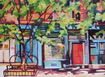 Une rue animée et colorée
