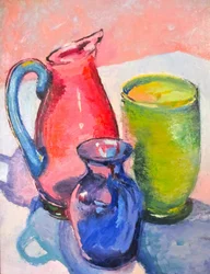 Nature morte en verre coloré