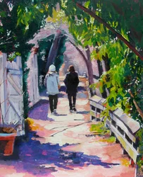 Promenade dans un jardin ombragé