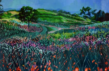 Sentier à travers les fleurs sauvages