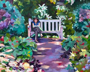 Lecture dans un jardin paisible