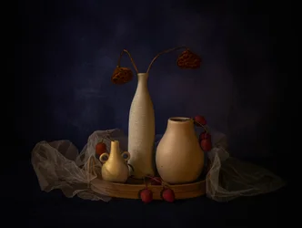 Nature morte rustique avec vases