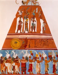 Fresques à Bonampak, Chiapas (Mexique). Détail montrant une scène de procession. Civilisation maya, IXe siècle.
