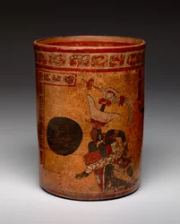 Vase cylindrique avec scène de jeu de balle, Période Classique tardive, c.682-701