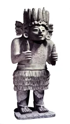 Civilisation précolombienne : statue maya représentant le dieu des servantes. Paris, Musée de l